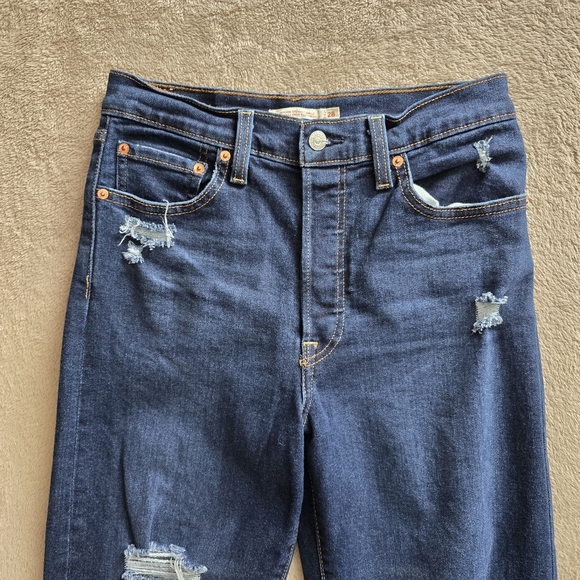 Levi's Ribcage Straight Ankle dark wash distressed jeans size 28 - Picture 5 of 15